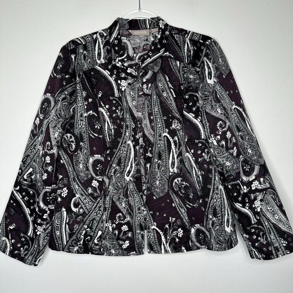 Chicos Jacket Purple Paisley Open Front Large 2